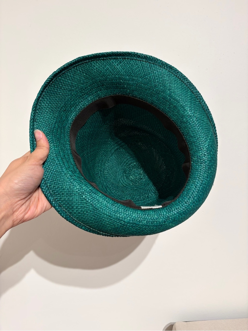 Lola Green Straw Fedora Cloche Bucket Hat with Brown and Navy Band S/M 22" - Picture 5 of 5